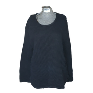 Focus Black Waffle Knit Long Sleeve Shirt Large